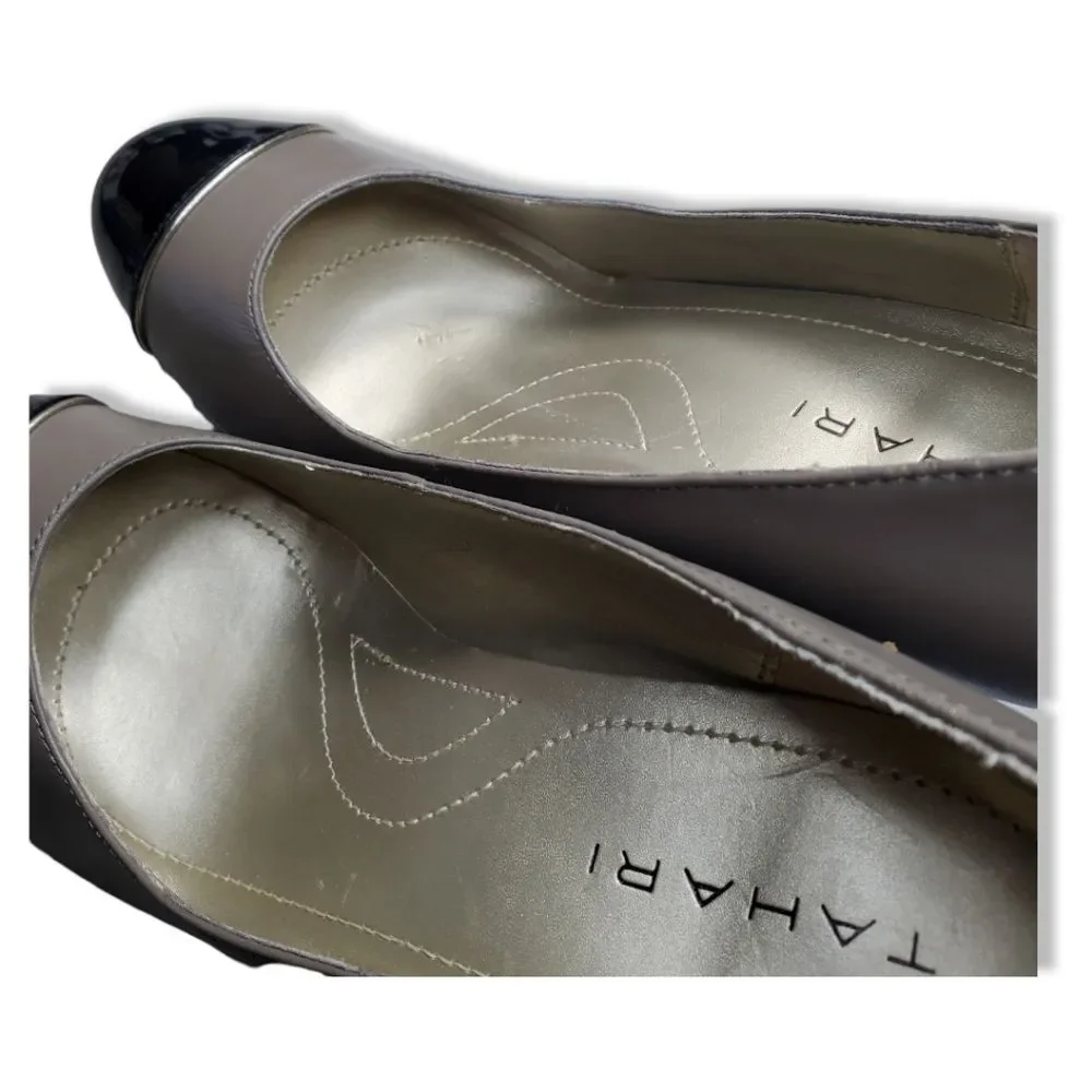 Tahari Ta-Laurie Grey Taupe Two-Tone Leather Pump - Picture 7 of 10